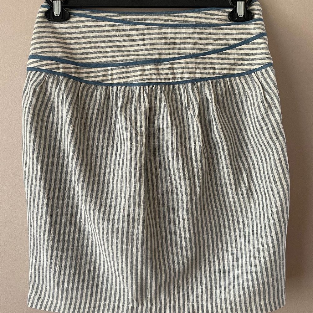 Anthropologie Calm Seas Skirt Blue Striped Linen Blend By Hype Size 6 - Picture 5 of 7